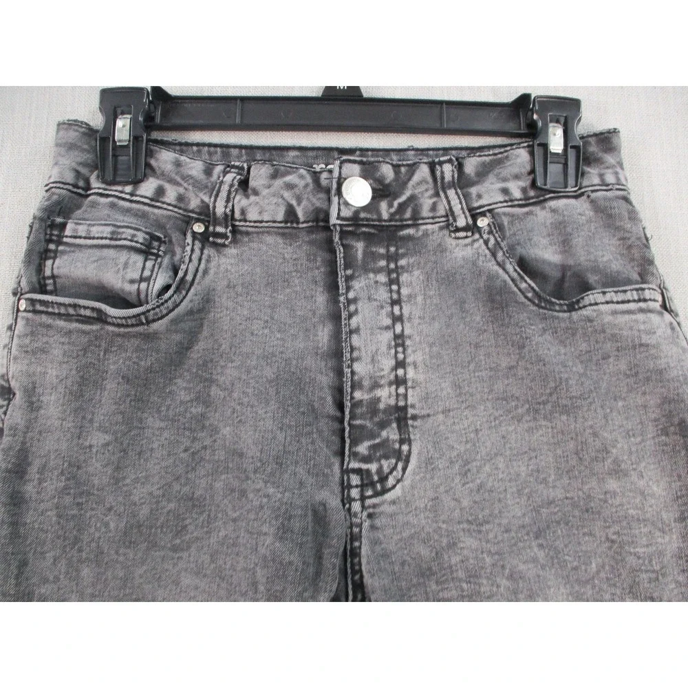 Acid Wash Gray Distressed Skinny Jeans High‎ Rise Ripped Denim Pants Womens